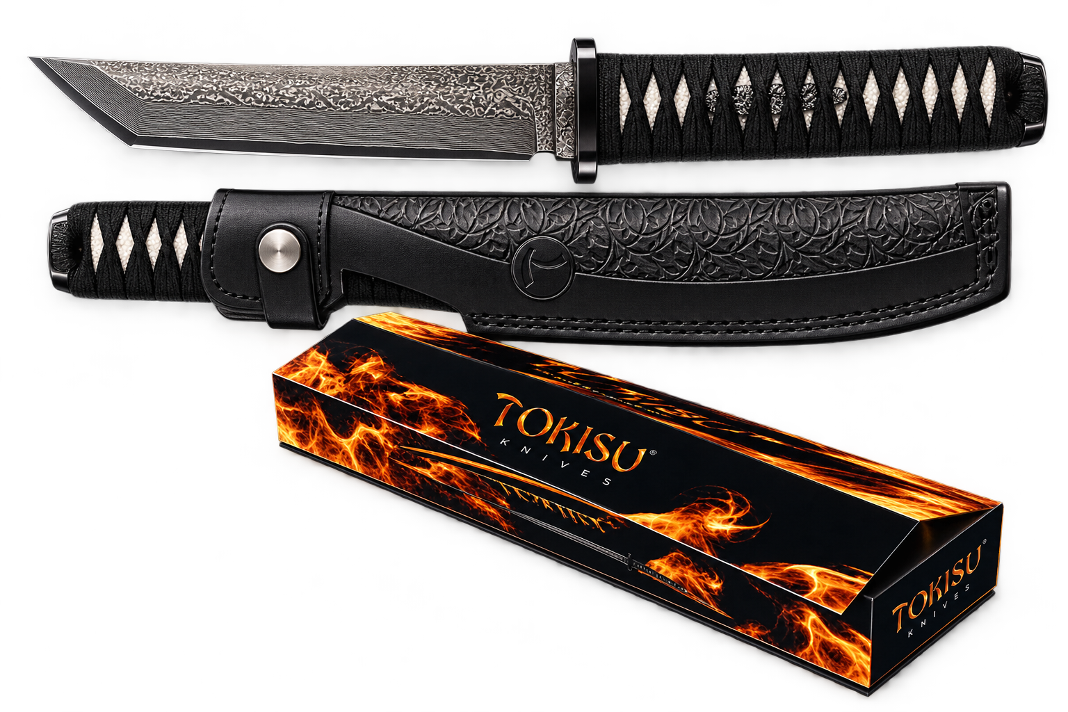 K25 – Couteau Tokisu Damas CNC – Etui cuir