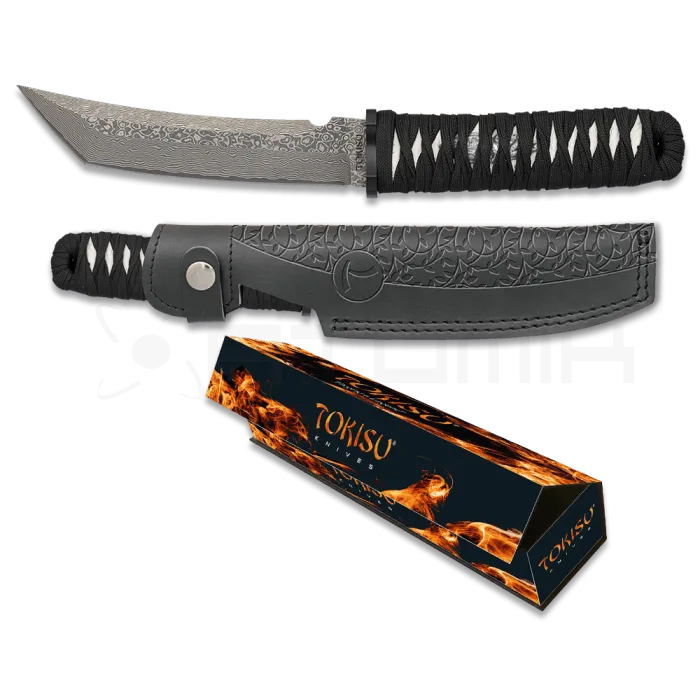 K25 - Couteau Tokisu Damas CNC - Etui cuir